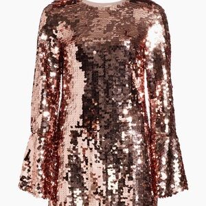 LoveShackFancy Sequin Long Sleeve Dress in Rose Gold